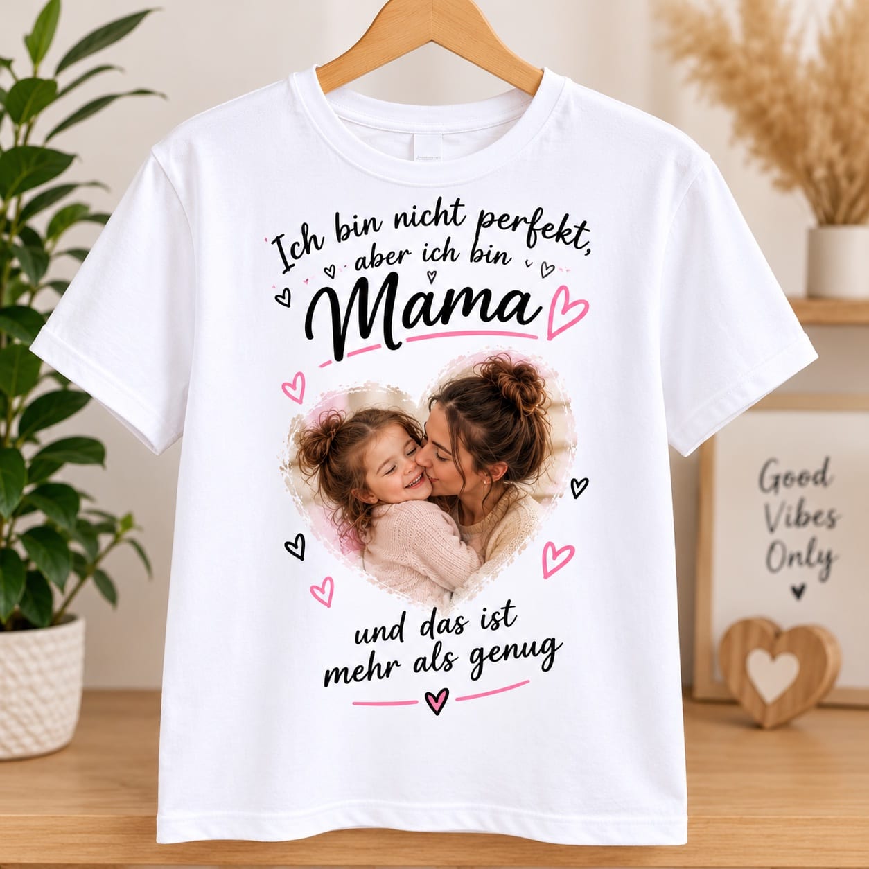 Personalisiertes Damen-T-Shirt mit Foto und Wunschtext – Geschenk für Mama